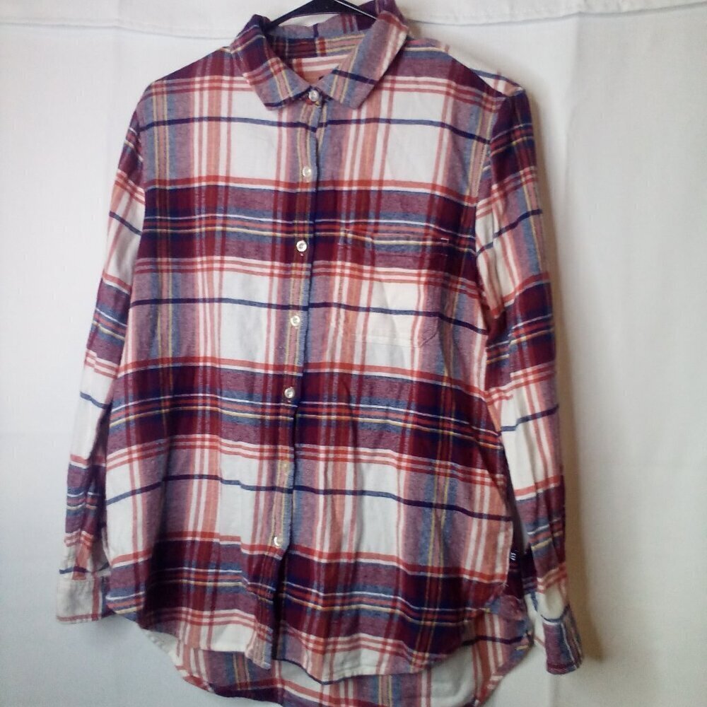 Gap Shirt Women M Button Up Long Sleeve Plaid Red White Blue